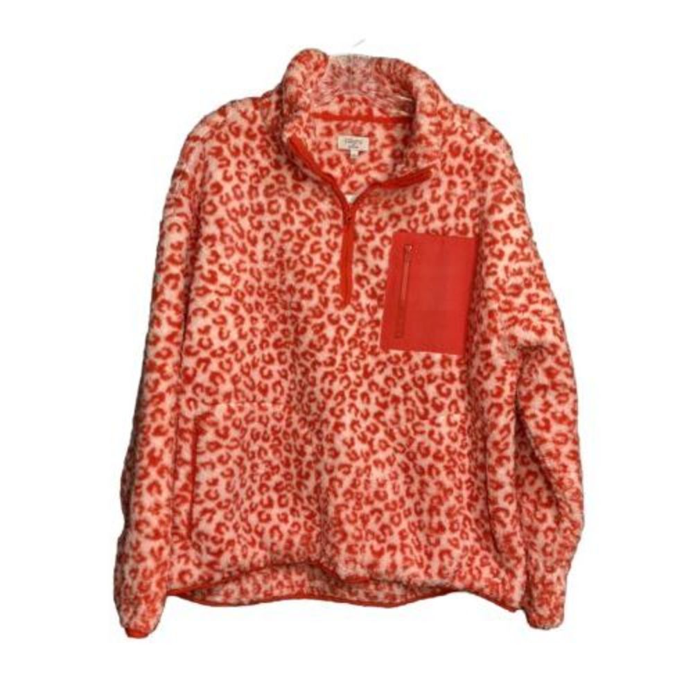 Cabana By Crown And Ivy Womens Red Cheetah Print Pullover Fleece Sweater Size L